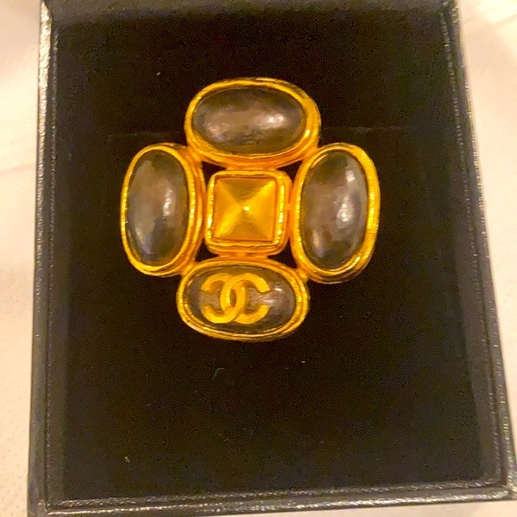 Chanel Vintage 97A Brown Stone CC Logo Cross Brooch - Picture 2 of 8